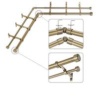 Mayrhyme Antique Bronze Double Corner Window Curtain Rods with Aluminum End Cap Finials and Brackets,1 Inch Diameter Dual Bay Window Curtain Rods, Adjustable 2 Sided 36-72 Inch Double Drapery Rod