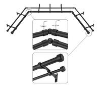 Mayrhyme Black Double Corner Window Curtain Rods with Aluminum End Cap Finials and Brackets,1 Inch Diameter Dual Bay Window Curtain Rods, Adjustable 2 Sided 20-36" and 36-72" Center Double Rod