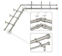 Mayrhyme Brushed Nickel Double Corner Window Curtain Rods with Aluminum End Cap Finials and Brackets,1 Inch Diameter Dual Bay Window Curtain Rods, Adjustable 2 Sided 36-72 Inch Double Drapery Rod