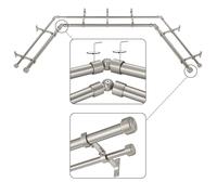 Mayrhyme Brushed Nickel Double Corner Window Curtain Rods with Aluminum End Cap Finials and Brackets,1 Inch Diameter Dual Bay Window Curtain Rods, Adjustable 2 Sided 20-36" and 36-72" Center Rod