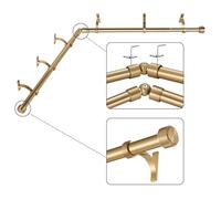 Mayrhyme Corner Window Curtain Poles Adjustable with Aluminum End Caps and Brackets 1" Diameter Bay Window Curtain Rods 2 Sided 32-84" Warm Gold