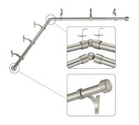 Mayrhyme Corner Window Curtain Rods Adjustable with Aluminum End Caps and Brackets 1" Diameter Bay Window Curtain Rods 2 Sided 32-84" Brushed Nickel