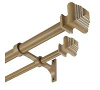 Mayrhyme Double Curtain Rods for Windows 36 to 72 Inches, Heavy Duty Double Curtain Rod with Square Retro Finials and Double Aluminum Bracket, Adjustable Double Rod for Curtains,Weathered Oak