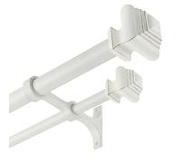 Mayrhyme Double Curtain Rods for Windows 36 to 72 Inches, Heavy Duty Double Curtain Rod with Square Retro Finials and Double Aluminum Bracket, Adjustable Double Rod for Curtains,Antique White