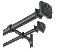 Mayrhyme Double Curtain Rods for Windows 36 to 72 Inches, Heavy Duty Double Curtain Rod with Square Retro Finials and Double Aluminum Bracket, Adjustable Double Rod for Curtains,Antique Black