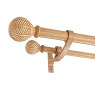 Mayrhyme Wood Double Curtain Rods Set for Windows 36 to 72 Inches (3 to 6 ft), Adjustable Heavy Duty Dual Drapery Rods, 1 Inch Boho Rustic Decorative Design with Imitation Wood Grain Leaf Finials