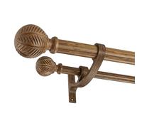 Mayrhyme Wood Double Curtain Rods Set for Windows 36 to 72 Inches (3 to 6 ft), Adjustable Heavy Duty Dual Drapery Rods, 1 Inch Boho Rustic Decorative Design with Imitation Wood Grain Leaf Finials