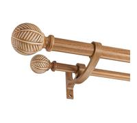 Mayrhyme Wood Double Curtain Rods Set for Windows 36 to 72 Inches (3 to 6 ft), Adjustable Heavy Duty Dual Drapery Rods, 1 Inch Boho Rustic Decorative Design with Imitation Wood Grain Leaf Finials
