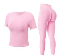 MAYROUND Gym Sets for Women 2 Piece Outfit Gym Scrunch Leggings and Short Sleeve Crop Top Set Seamless Yoga Tracksuits