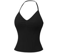 MAYROUND Longline Sports Bras for Women Padded Halter Neck Strappy Top Backless Seamless Gym Bra Workout Yoga Crop Tank Tops Black