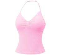 MAYROUND Longline Sports Bras for Women Padded Halter Neck Strappy Top Backless Seamless Gym Bra Workout Yoga Crop Tank Tops Pink