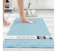 MAYSHINE Plush Shaggy Chenille Bath Mat | Extra Soft, Super Absorbent, Non-Slip Bathroom Rug | Fluffy Microfiber, Area Rug Sets for Bathroom Floor, Kitchen, Living Room | 39"x24" | Spa Blue
