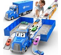 maysida Racing Transporter Truck with Ejectable and Foldable Track - 165 cm Circuit Car with 6 Mini Cars - Children's Toy 3 4 5 6 Years Old - Easy to Carry - Boy Gift