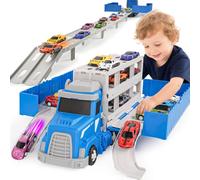 maysida Transport Truck Toys with 6 Race Cars for Boys,1.65M Car Track+Car Garage Toy 3-in-1 Carrier Trucks, Birthday Carrier Vehicles Toys Set for Kids Age 3 4 5 6 Year Old Boys Girls