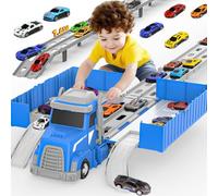 maysida Transport Trucks Toys with 6 Race Cars for Boys, Portable Truck Car Track/Car Garage/Box Truck 3-in-1 Carrier Trucks, Birthday Carrier Vehicles Toy Set for Kids Age 3 4 5 6 Year Old Boys Girls