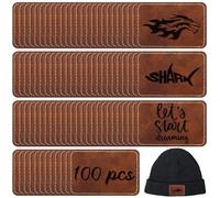 Maysing 100 Pcs Blank Leatherette Hat Patches with Adhesive 3 x 2 Inch Rectangle Chestnut Laserable Faux Leather Patch for Custom Hats, Sewing, Fabric Repair, DIY Crafts, Laser Engraving Projects