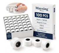 Maysing 100 Pcs Magnetic L Prewound Bobbins for Embroidery Machine Polyester Prewound Bobbin Thread 70d for Commercial Home Sewing(White)