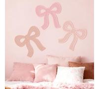 Maysing 3 Pcs Boho Bow Wall Decor Pink Bow Nursery Decoration Coquette Room Decor Wooden Woven Macrame Wall Hanging Pink Preppy Decoration for Nursery Dorm Girls Room