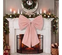 Maysing 39 x 29 Inch Extra Large Velvet Bows Decorations, Giant Christmas Bow Ornament, Large Xmas Bow Decor for Fireplace Indoor Outdoor Home Wreaths Mantle Front Door Porch(Christmas,Pink)
