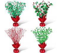 Maysing 4 Pcs Christmas Table Centerpieces Metallic Plastic Gleam Burst Centerpieces Red and Green Glitter Foil Centerpiece for Christmas Party Decorations