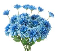 Maysing 6 Pcs 18 Heads Artificial Dahlia Flowers 16.54" Large Fake Dahlias with Stems Real Looking Ivory for DIY Wedding Bouquets Bridal Shower Centerpieces Floral Arrangement Home Decor(Royal Blue)