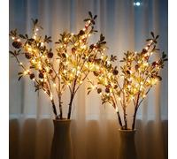 Maysing 6 Pcs Lighted Christmas Evergreen Sprig Branches, 22" Artificial Christmas Branches with Red Berries and Pine Cones, 100 Lights, Battery Powered for Xmas Winter Home Vase Indoor Outdoor Decor