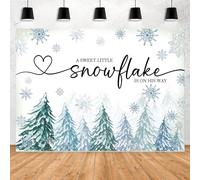 MAYSSKQ Winter Blue Snowflake A Little Snowflake Baby Shower Backdrop Blue Winter Snowflake Baby Shower Background Snow Christmas Pine Tree Baby Shower Backdrops Decorations (7x5ft)