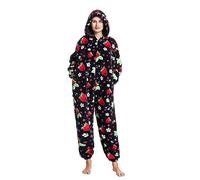 MAYSTEPPE Womens Fleece Onesie Pajamas,Animal One Piece Hooded Flannel Sleepwear Warm Fluffy Plush Pajamas Strawberry