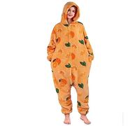 MAYSTEPPE Womens Fleece Onesie Pajamas,Warm Fluffy Plush Pajamas Animal One Piece Hooded Flannel Sleepwear Orange