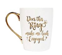 MaySunset Funny Cute Gold Ceramic Coffee Tea Cup, Does This Ring Make Me Look Engaged Coffee Mug for Women Men Girlfriend Boyfriend Birthday Christmas Engagement Wedding Gift