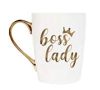 MaySunset Funny Gold Ceramic Coffee Tea Cup Boss Lady Coffee Mug for Women Mother Wife Best Friend Sister Birthday Christmas, 12 ounces