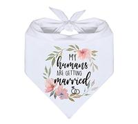 MaySunset My Humans are Getting Married Funny White Wreath Pattern Cotton Triangle Dog Bandana Scarf, Pet Dog Engagement Wedding Announcement Photo Props Accessories for Pet Dog Lovers Gifts…