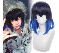 maysuwell Anime wig Cosplay Wigs Black blue gradient short hair for Halloween,carnival,Costume Party with Wig Cap