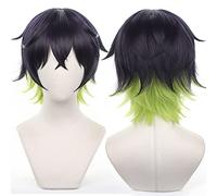 maysuwell Cosplay Wig Black and Green Short Costume Adult Hair for Men