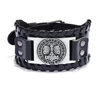 Mayting Thor's Hammer Leather Bracelet, Mjolnir Viking Nordic Runes Cuff Wide Wristband Celtic Knot Cuff Bangles Adjustable Bracelet for Men Women (A)
