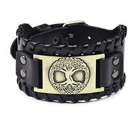 Mayting Viking Leather Bracelet Vintage Norse Cuff Adjustable Punk Handmade Wristband Tree of Life Bracelet for Men Women