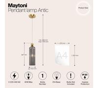 Maytoni Antic pendant light, grey glass lampshade