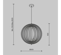 Maytoni Roots pendant light, spherical shape, Ø 50 cm, wood/black