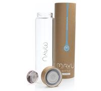 mayu Glass Travel Water Bottle | Sustainable Borosilicate Glass Bottle with Bamboo Lid & Sieve - Plastic-Free, Leak-Resistant Hydration for Home, Gym & On-the-Go (1L)