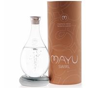 MAYU Swirl Structured Water Carafe - Innovative Vortex Technology Handblown Pitcher. Post Reverse Osmosis Filter Aerating Water Dispenser Stand 1.5 Liter| 51Oz Dining Glass Jug Design (Graystone Base)