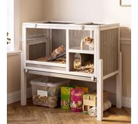Mayugardening 38" L Rabbit Hutch Bunny Cage,Fir Wood Rabbit Cage Indoor Outdoor with Pull Out Tray,Bunny Hutch with Ramp and Hideout,Guinea Pig Cages Rabbit Hutch Indoor with Detachable 4 Legs