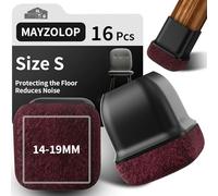 MAYZOLOP 16PCS Chair Leg Floor Protectors, Ø14-19mm Square Black Silicone Chair Leg Caps with Felt Pads, Hardwood Floor Protectors for Furniture Legs,No Scratches No Noise