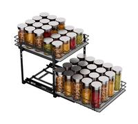 MAYZOLOP 2-Tier Pull Out Spice Rack With Adjustable Height for Inside Cupboard, Metal Kitchen Organiser, Storage Rack, 9.1in W x 10.4in L x 9in H