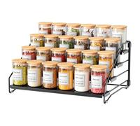 MAYZOLOP 4 Tier Spice Rack, Kitchen Cupboard Organiser, Black Detachable Kitchen Shelf Organiser, Metal Spice Holder, for Inside Cupboard, Pantry, Countertop, Width 34cm