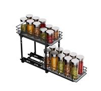 MAYZOLOP Pull out Spice Rack, 2-Tier Metal Spice Rack with Adjustable Height for Inside Cupboard, Kitchen Cupboard Organiser Storage Rack, 4.9in W x 10.4in L x 9in H