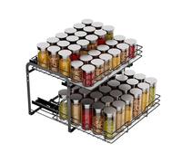 MAYZOLOP Pull Out Spice Rack, 2-Tier Spice Rack with Adjustable Height, Spice Rack for Inside Cupboard, Metal Kitchen Cupboard Organiser,Storage Rack for Inside Cupboard, 13.1in W x 10.6in L x 9.3in H