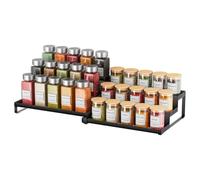 MAYZOLOP Spice Rack, Set of 2 Kitchen Cupboard Organiser,3-Tier Spice Holder Standing, Extendable, Stackable, Black Metal Cabinet Shelf Organisers for Inside Cupboard, Pantry, Countertop