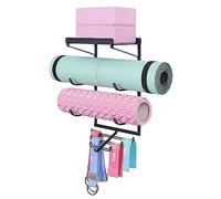 MAYZOLOP Yoga Mat Holder Wall Mount Yoga Mat Storage Rack Home Gym Accessories with 3 Sectional and 7 Hooks for Hanging Foam Roller and Resistance Bands at Fitness Class or Home Gym