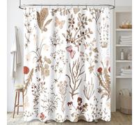 MAYZUS Extra Long Shower Curtain 72 x 84 Inch, Tall Brown Floral Fabric Shower Curtain, Cute Botanical Herbs Flower Butterfly Aesthetic Bathroom Shower Curtain Set with Hooks