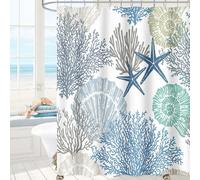 MAYZUS Extra Long Shower Curtain 72 x 96 Inch, Floor to Ceiling X-Long Tall Nautical Coastal Shower Curtain, Seashell Starfish Coral Beach Ocean Themed Shower Curtain for Bathroom Decor, Blue